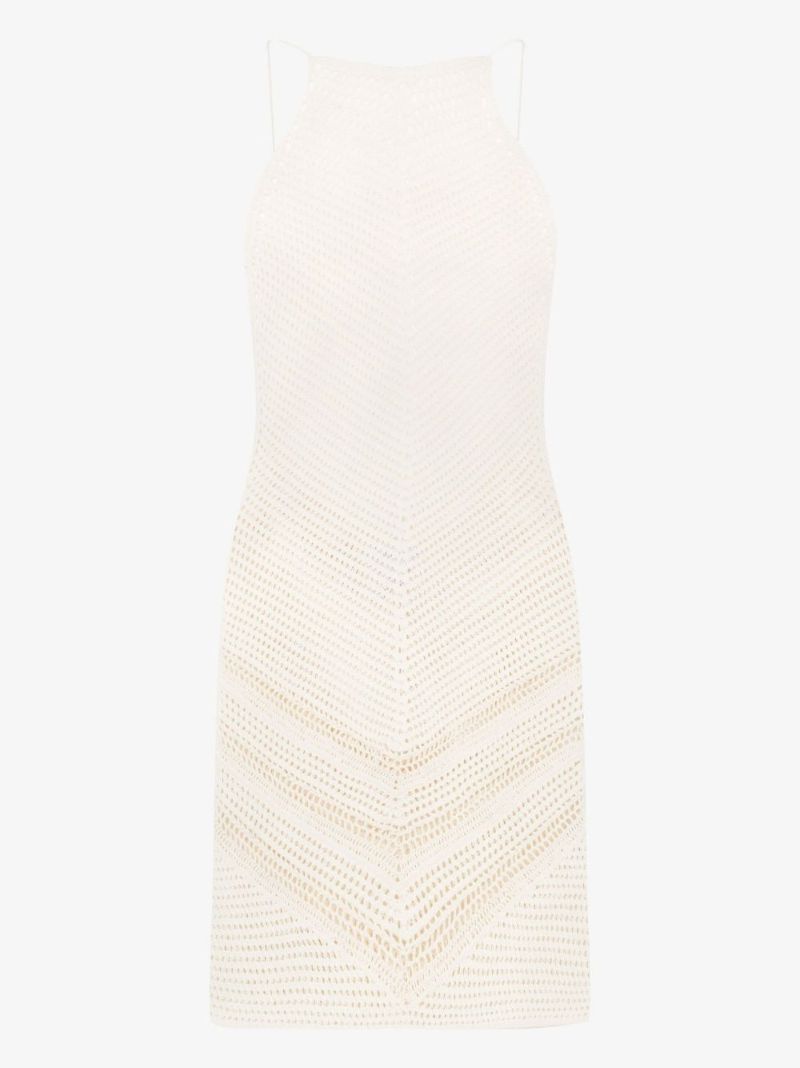 Halterneck Open Back Crochet Mini Dress
