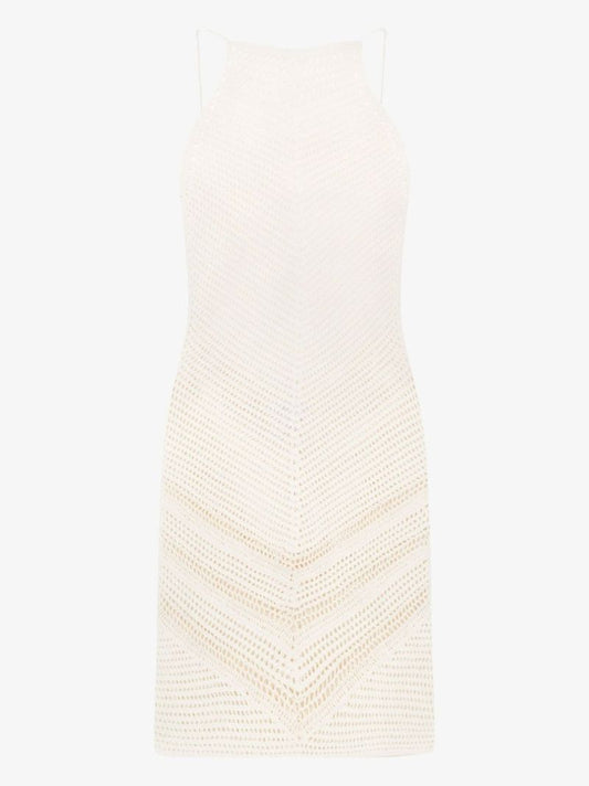 Halterneck Open Back Crochet Mini Dress