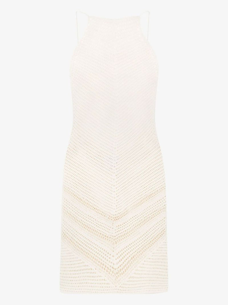 Halterneck Open Back Crochet Mini Dress