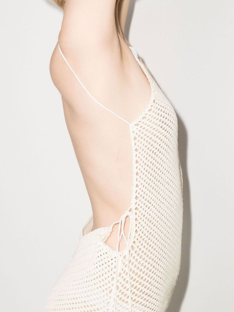 Halterneck Open Back Crochet Mini Dress