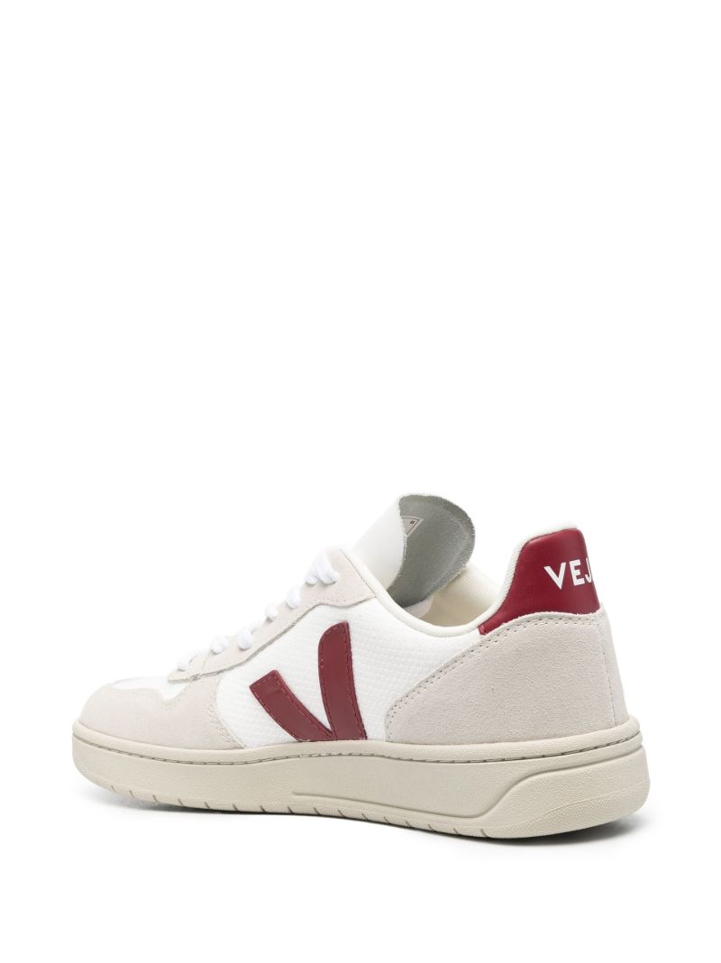 White V-10 Panelled Leather Sneakers
