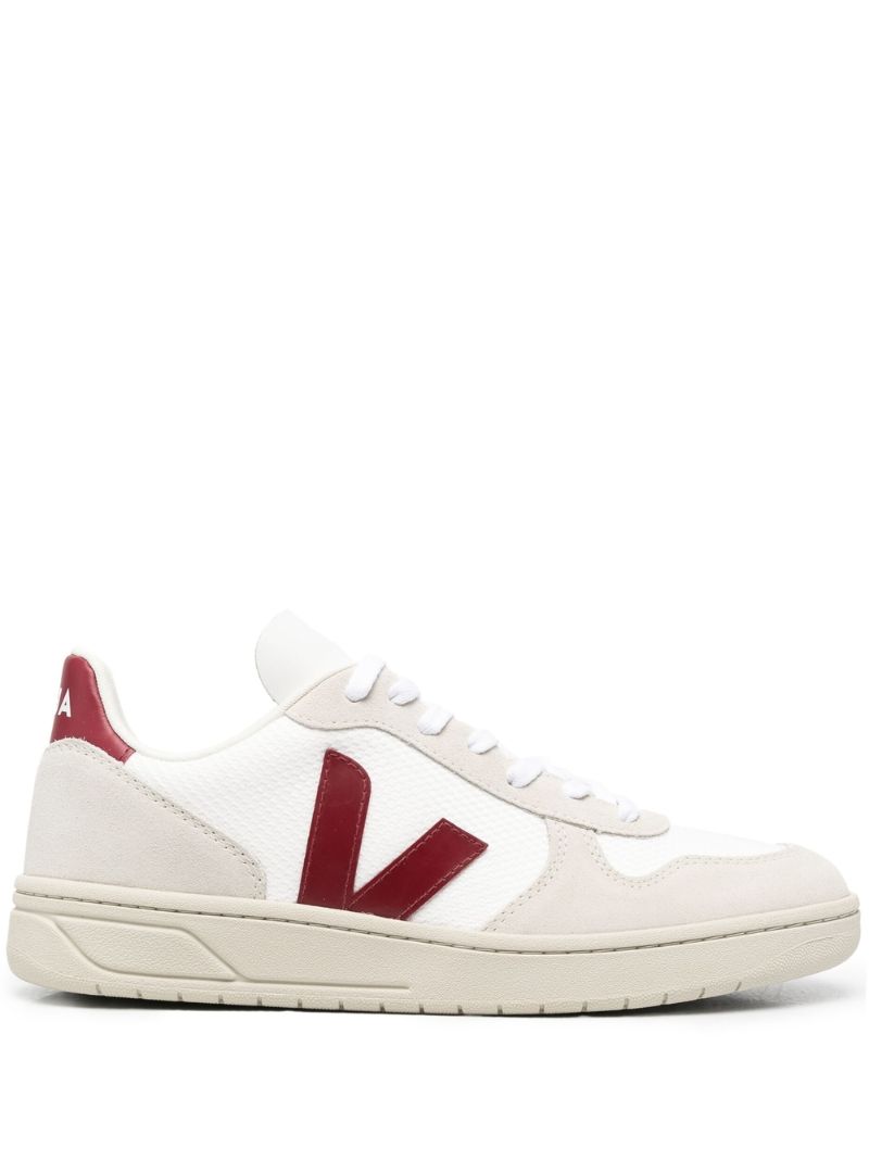White V-10 Panelled Leather Sneakers