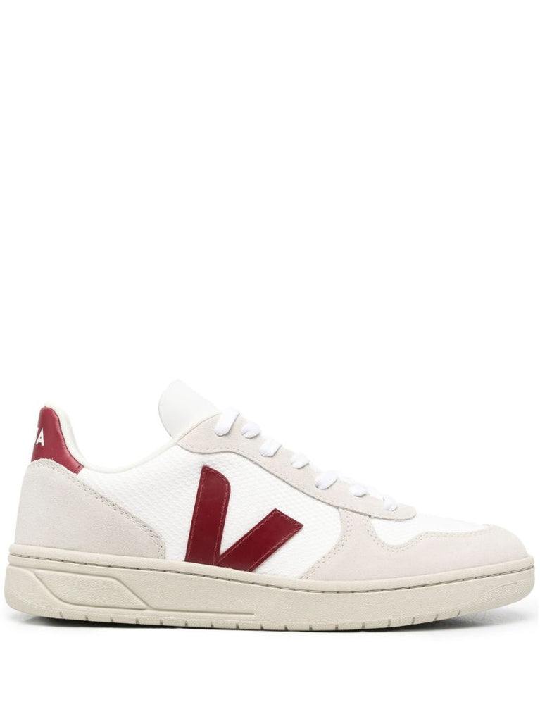 White V-10 Panelled Leather Sneakers