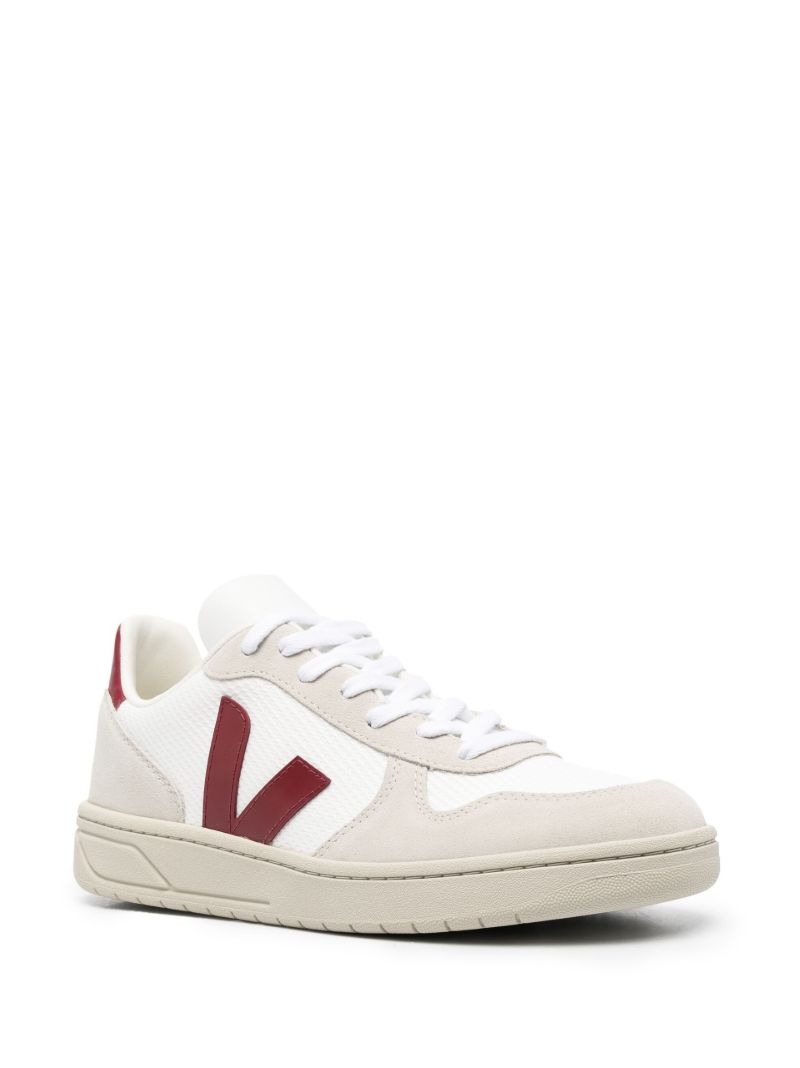 White V-10 Panelled Leather Sneakers