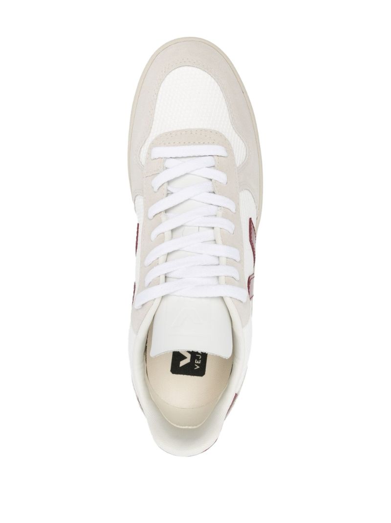 White V-10 Panelled Leather Sneakers