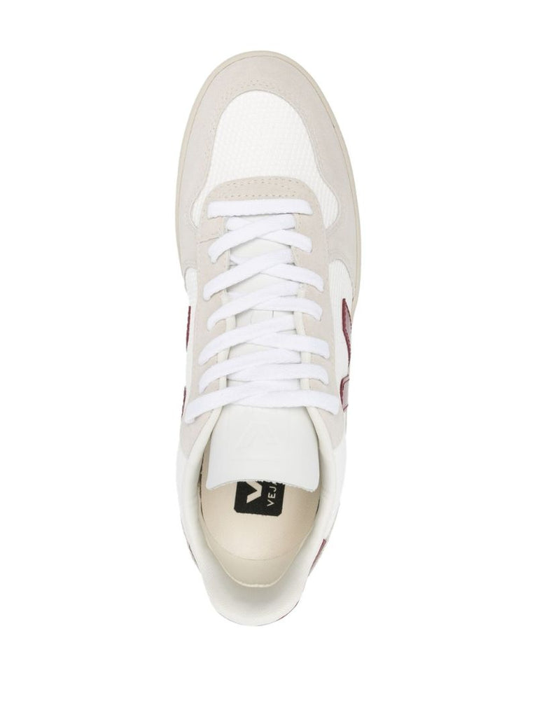 White V-10 Panelled Leather Sneakers