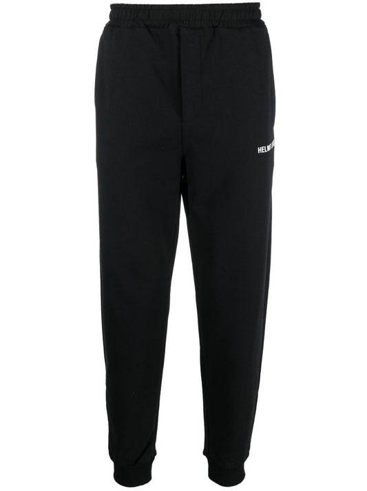 Black Core Logo Print Cotton Track Pants