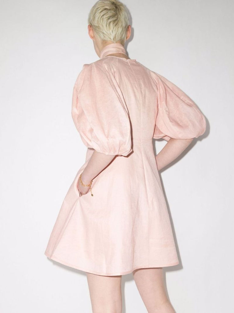 Dancer Day Puff Sleeve Linen Mini Dress