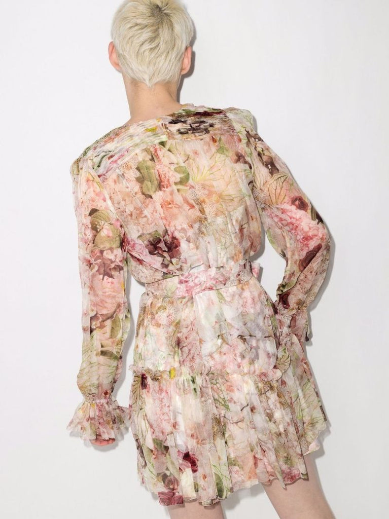 Dancer Lantern Floral Ruffled Mini Dress