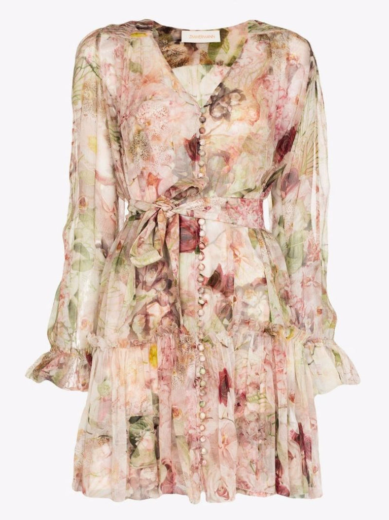 Dancer Lantern Floral Ruffled Mini Dress