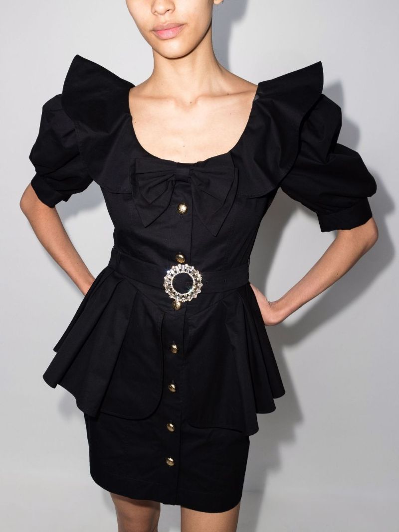 Belted Peplum Cotton Mini Dress