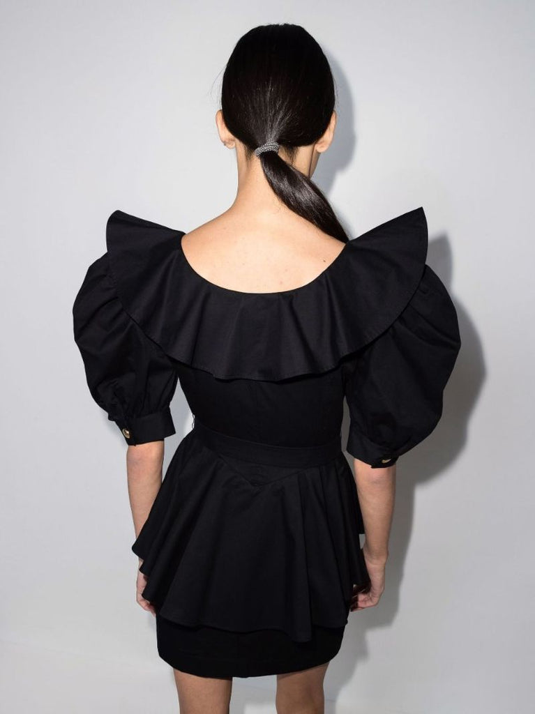 Belted Peplum Cotton Mini Dress