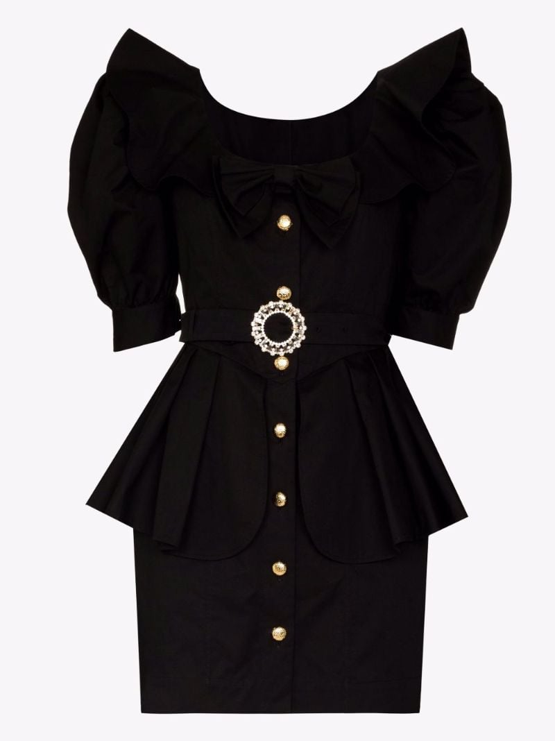 Belted Peplum Cotton Mini Dress