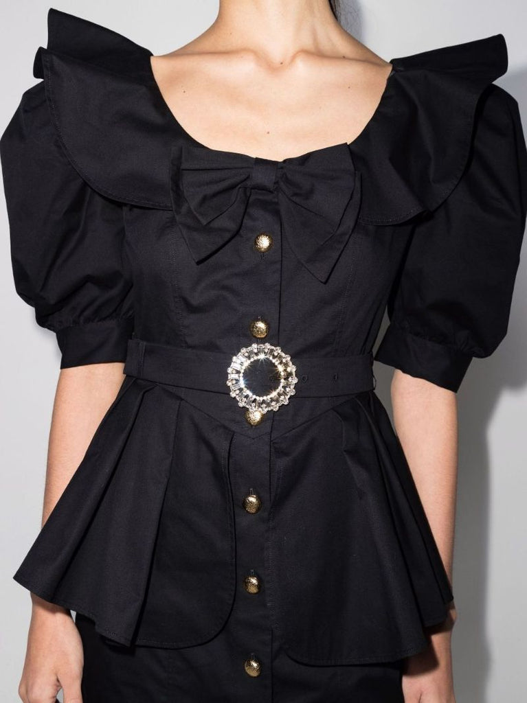 Belted Peplum Cotton Mini Dress