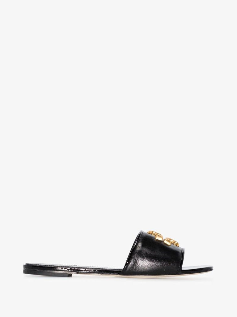 Black Eleanor Logo Embellished Leather Sandals
