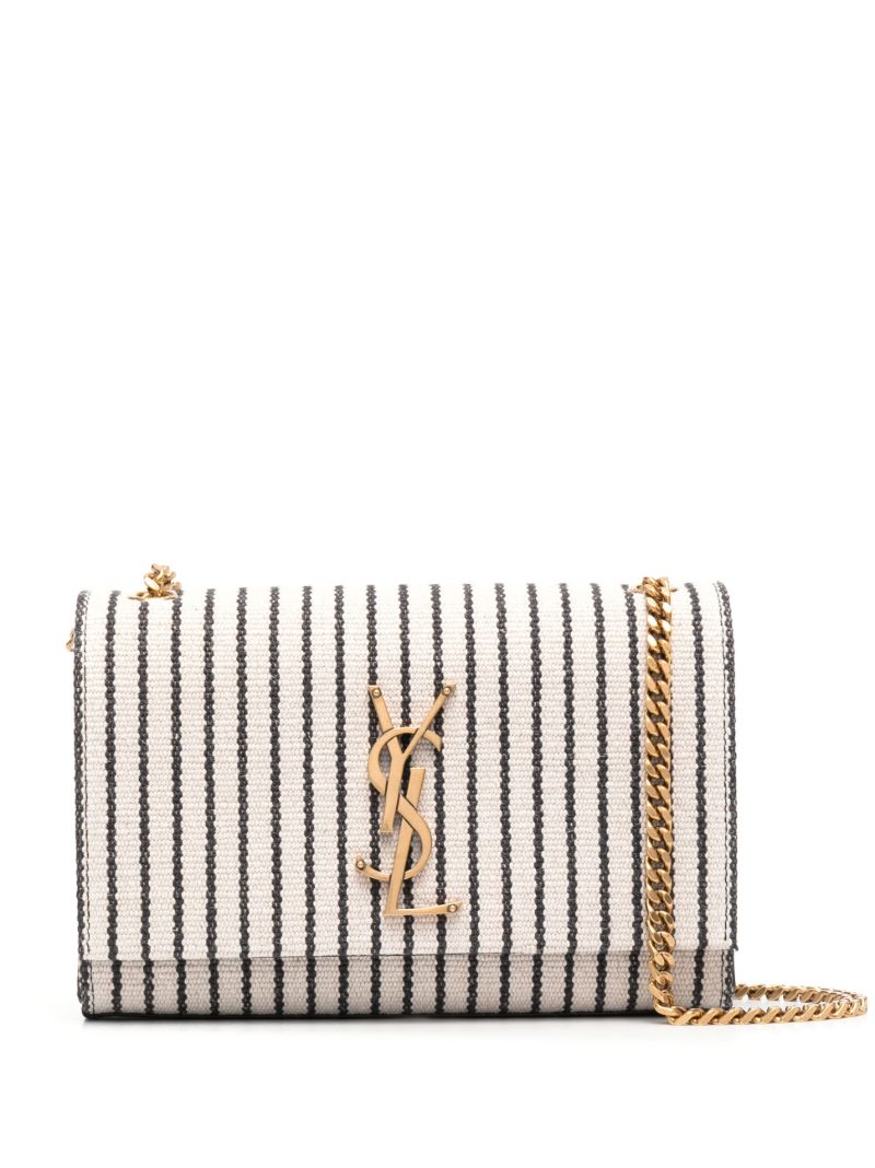 White Kate Striped Canvas Shoulder Bag