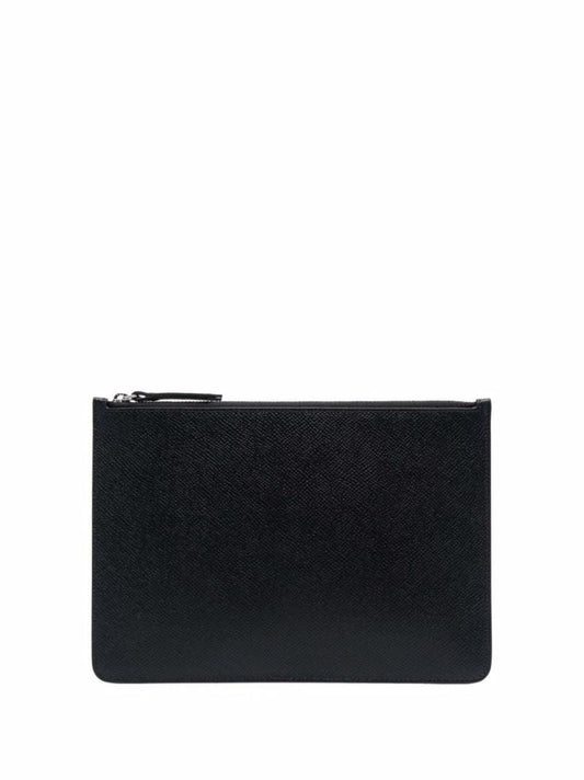 Black Four-stitch Leather Clutch Bag