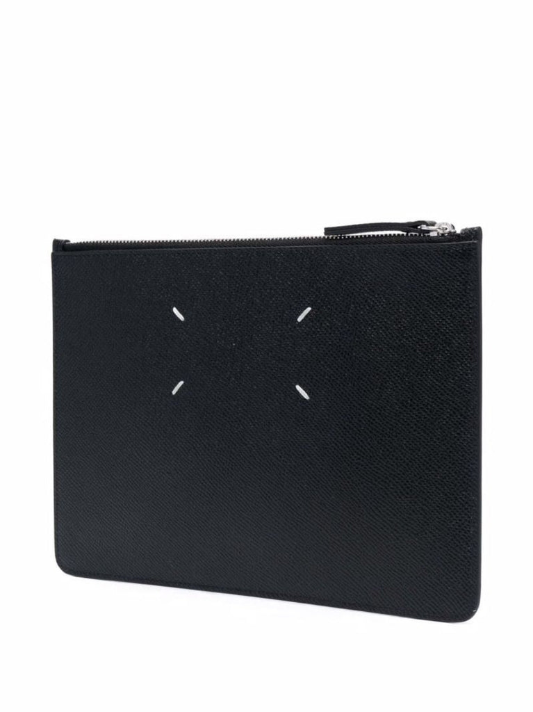 Black Four-stitch Leather Clutch Bag