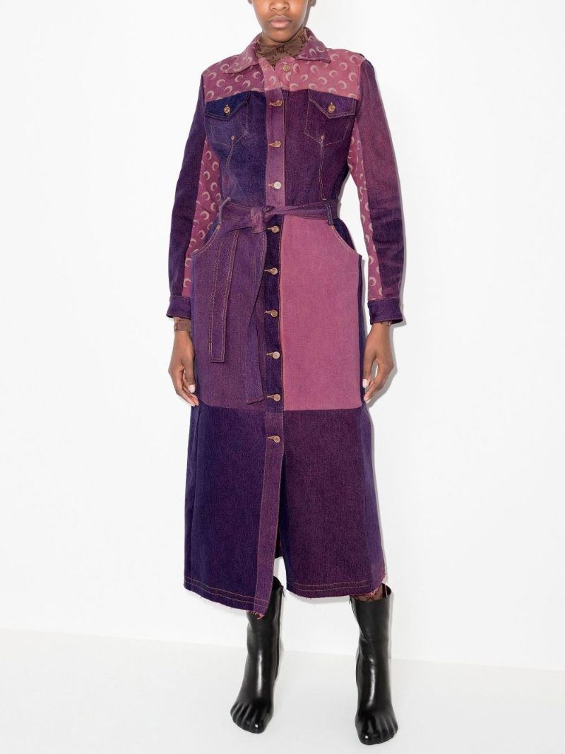 Crescent Moon Print Patchwork Denim Coat