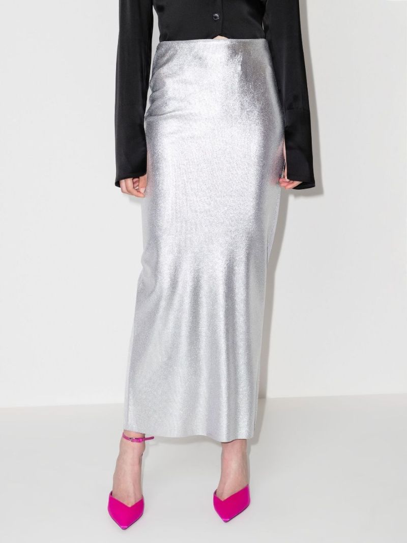 High Waist Metallic Midi Skirt