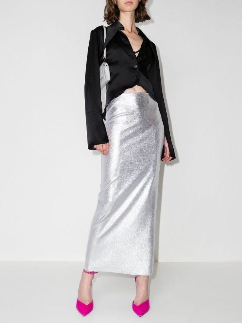 High Waist Metallic Midi Skirt