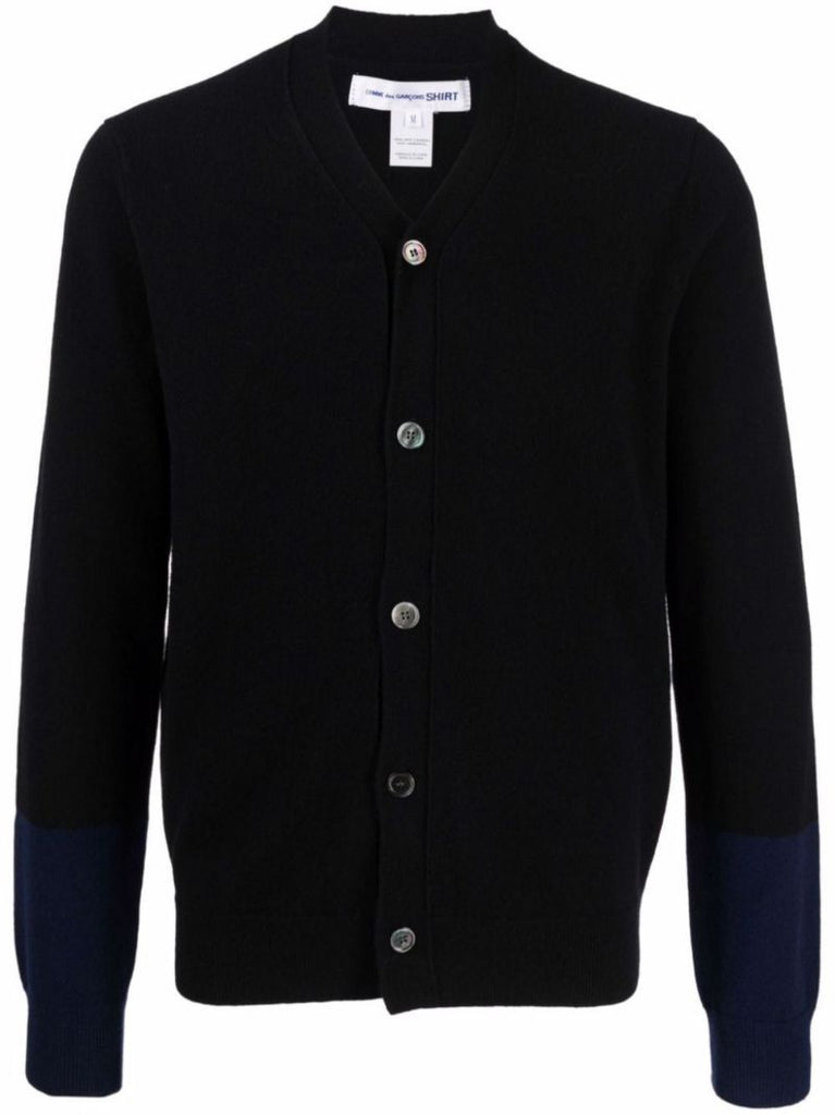 Navy Wool V-neck Knit Cardigan
