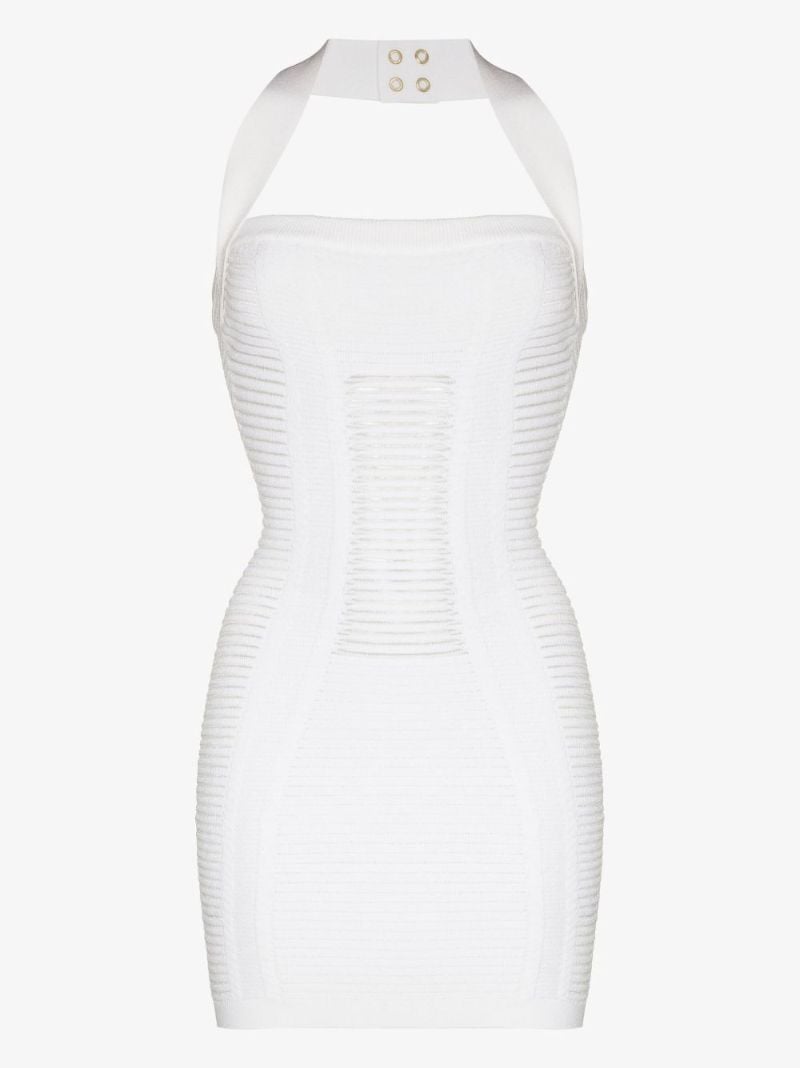 White Knitted Halterneck Mini Dress