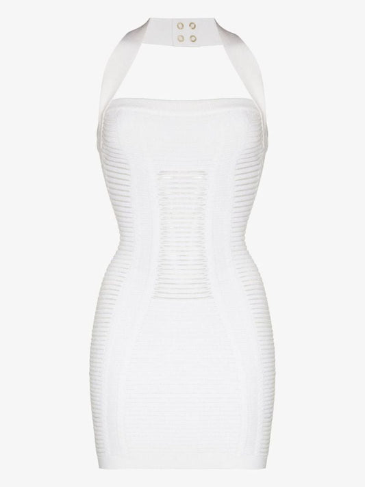 White Knitted Halterneck Mini Dress