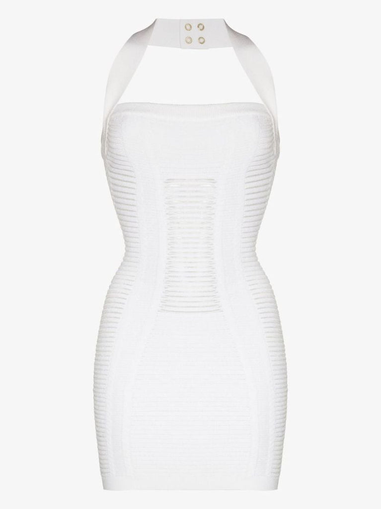 White Knitted Halterneck Mini Dress