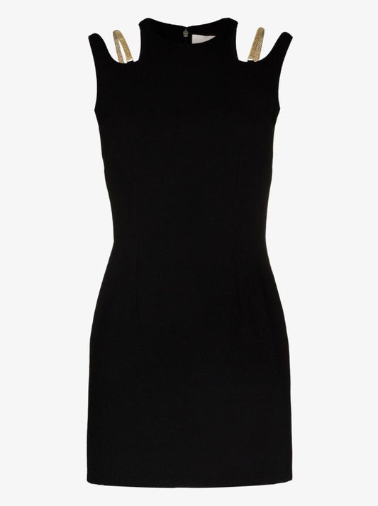 Black Chain Cutout Wool Mini Dress