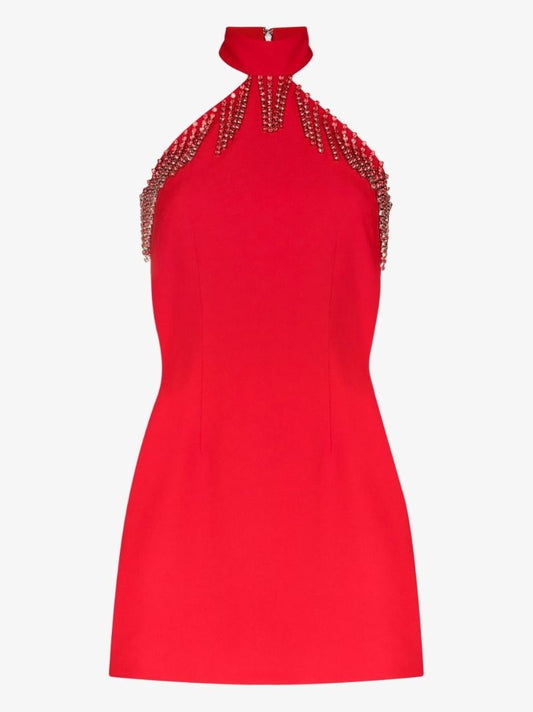 Red Crystal Embellished Mini Dress