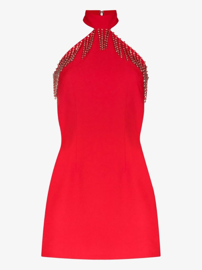 Red Crystal Embellished Mini Dress