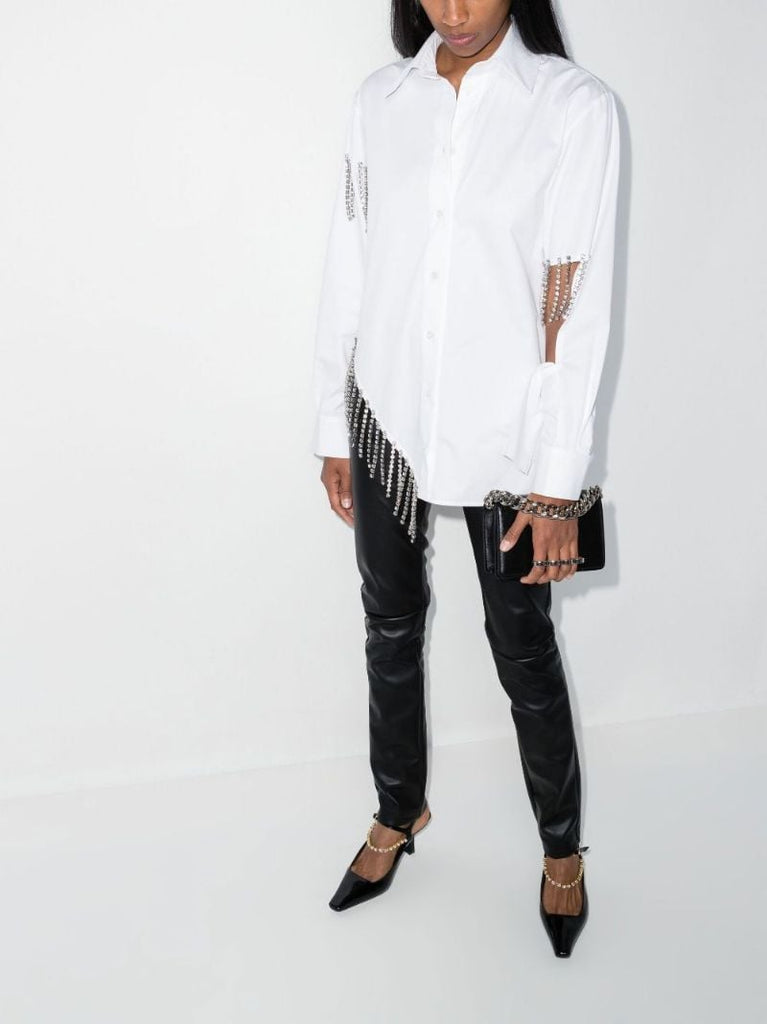 White Crystal Cupchain Cotton Shirt
