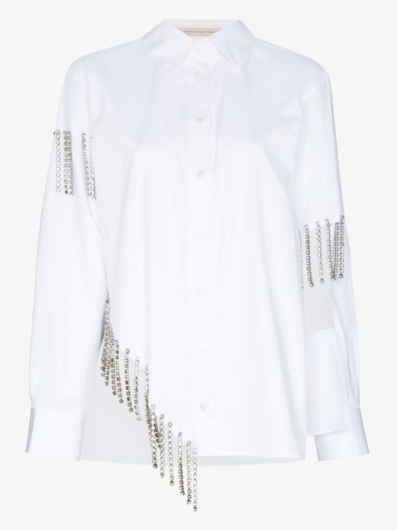 White Crystal Cupchain Cotton Shirt
