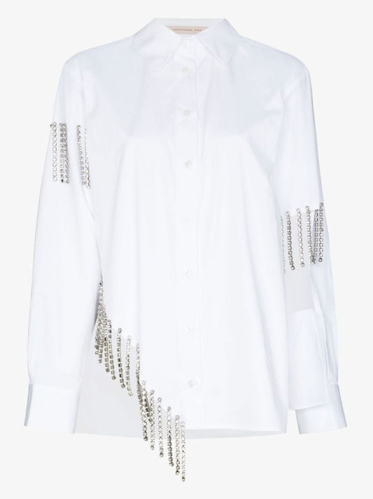 White Crystal Cupchain Cotton Shirt