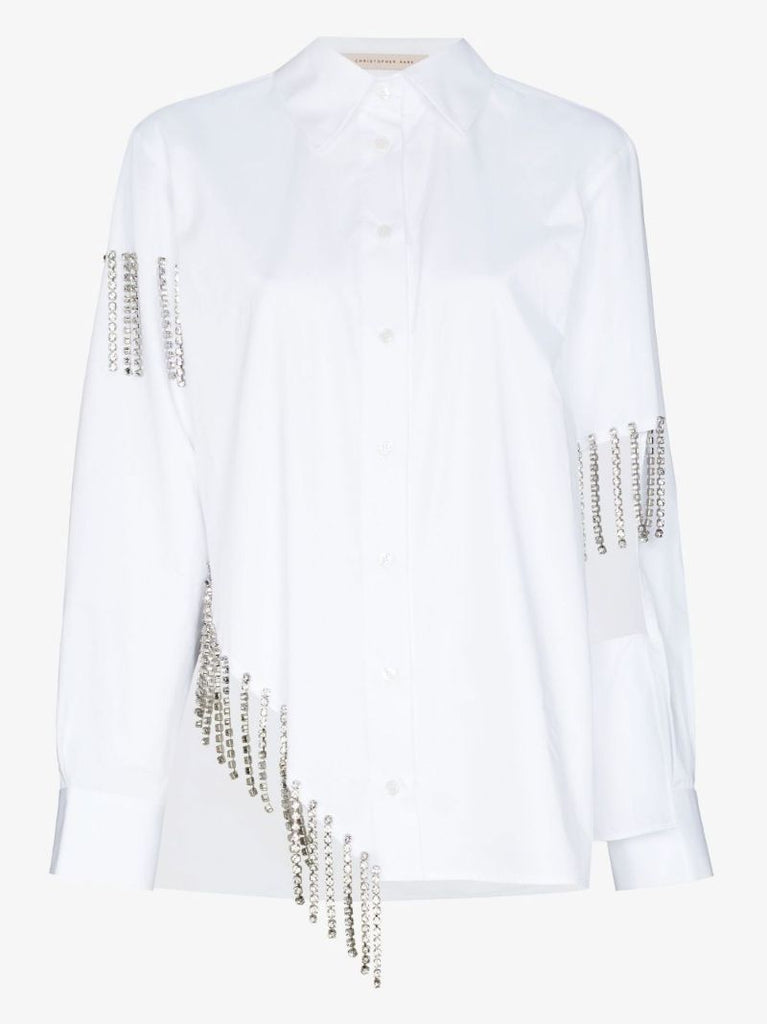 White Crystal Cupchain Cotton Shirt