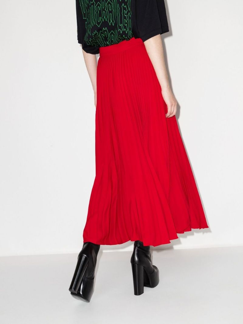 Red Crystal Fringe Pleated Skirt
