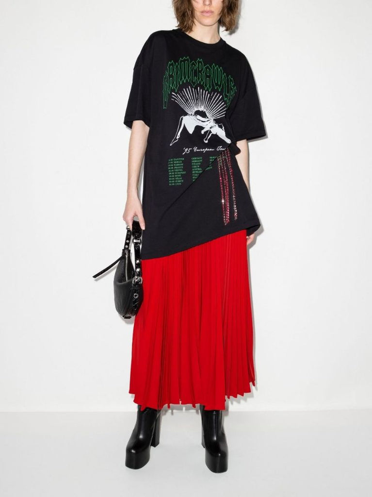 Red Crystal Fringe Pleated Skirt