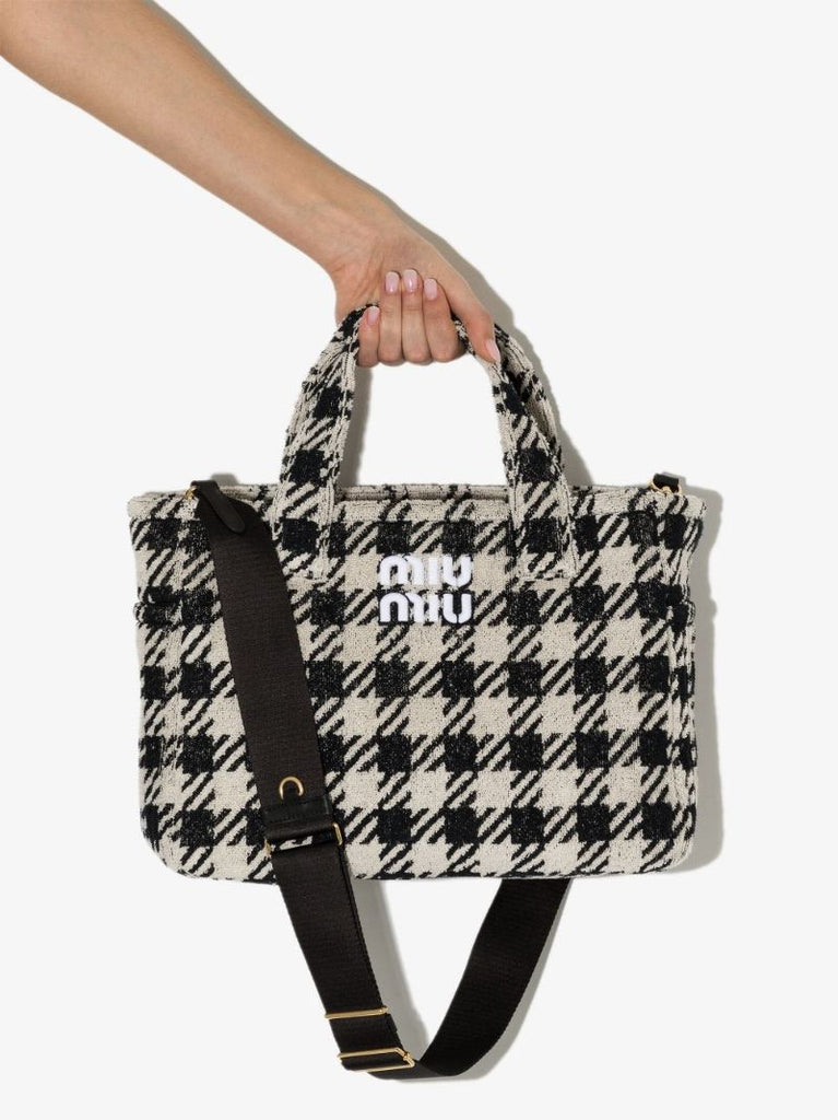 Black Logo Check Tote Bag