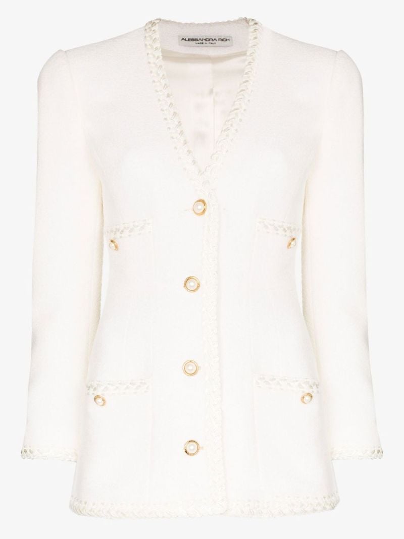 Button Embellished Tweed Blazer