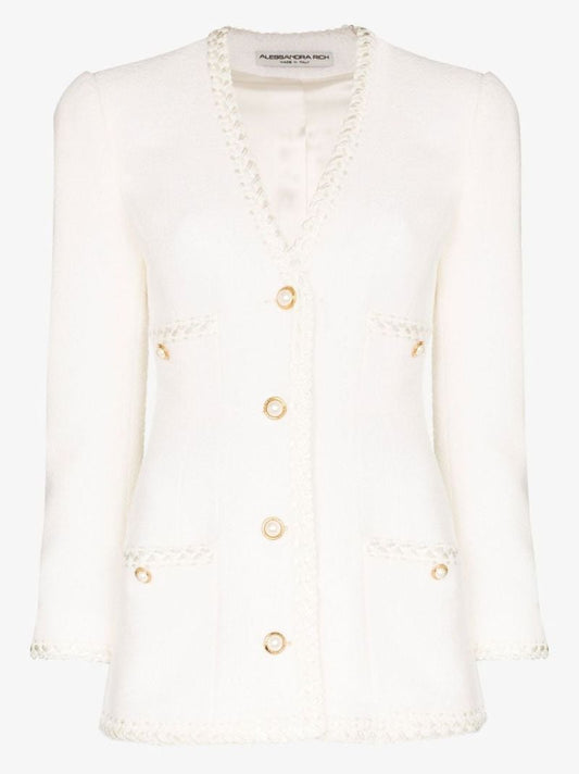 Button Embellished Tweed Blazer