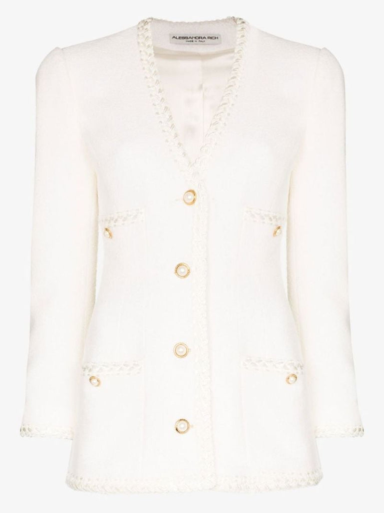 Button Embellished Tweed Blazer