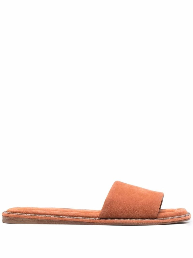 Orange Embellished Suede Sandals