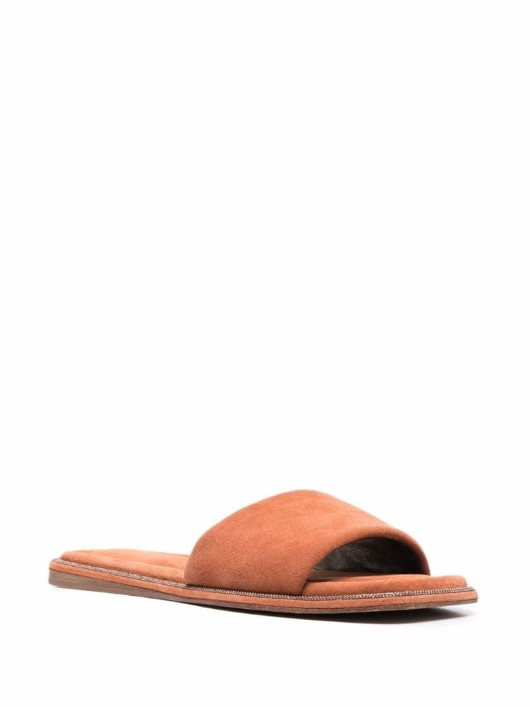 Orange Embellished Suede Sandals