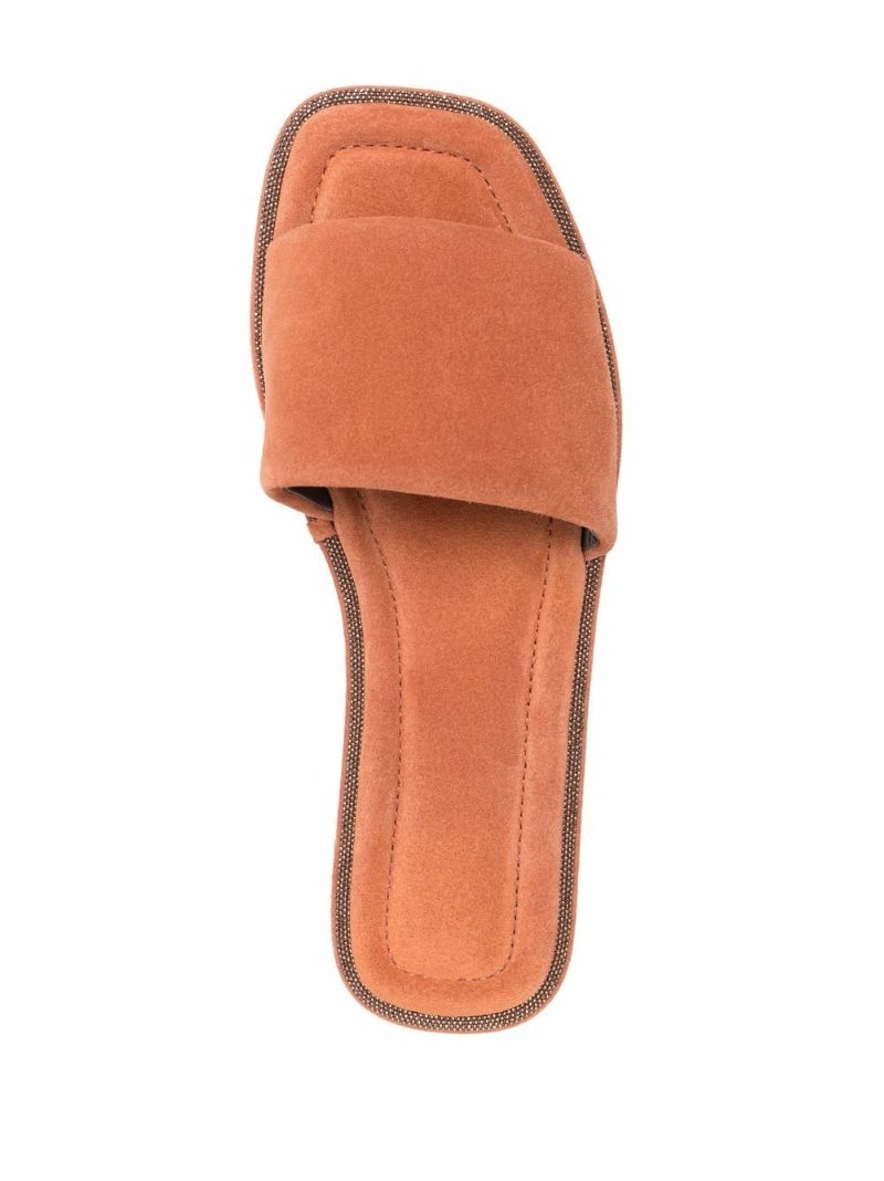 Orange Embellished Suede Sandals