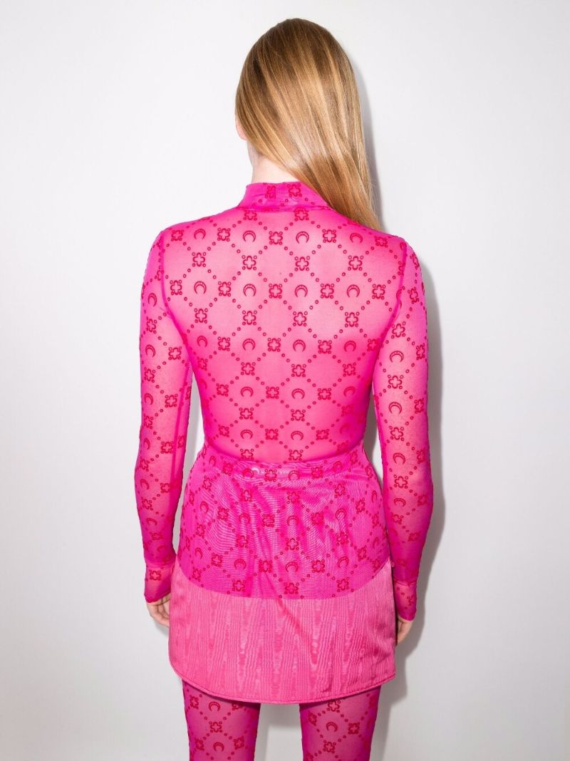 Moonogram Flocked Mesh Turtleneck Top