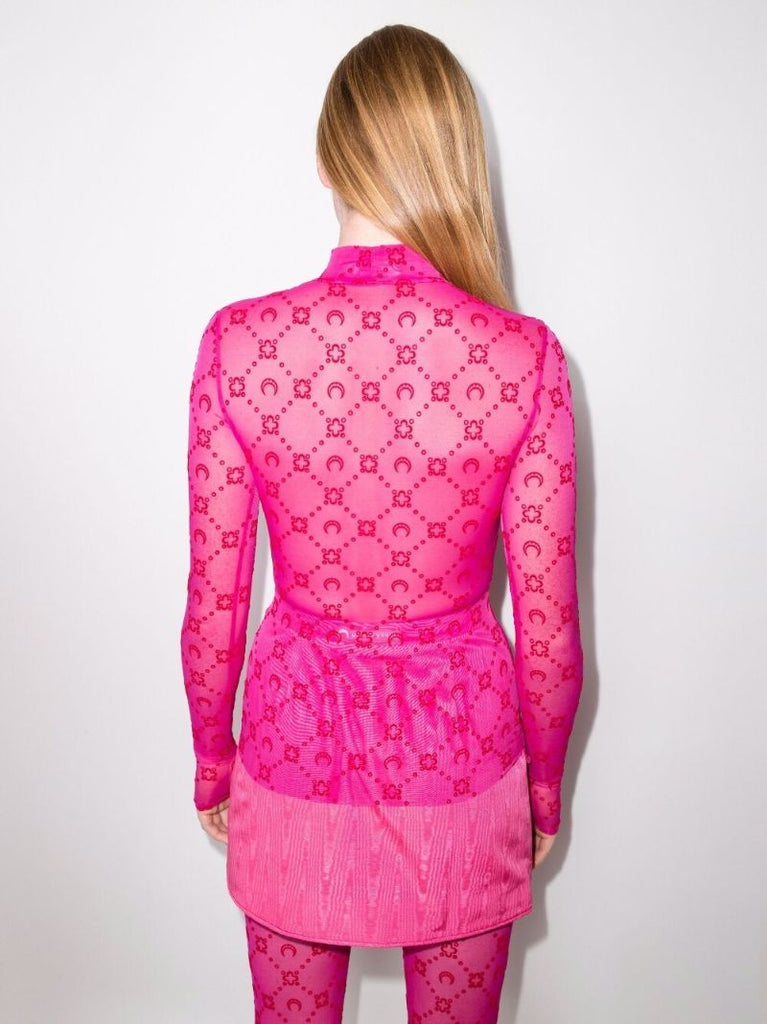 Moonogram Flocked Mesh Turtleneck Top