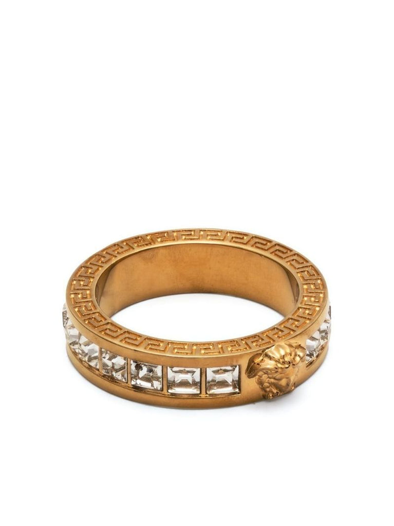 Gold-tone Medusa Head Crystal-embellished Ring