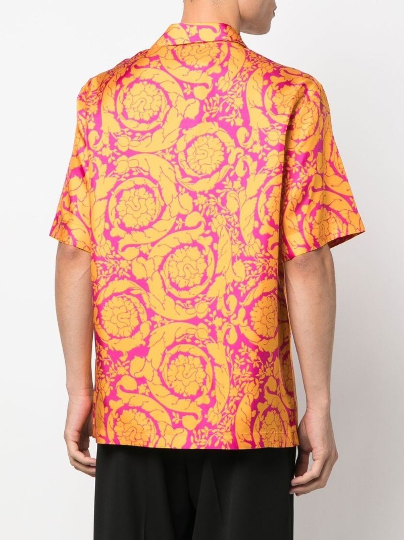 Orange Barocco Silhouette Print Silk Shirt
