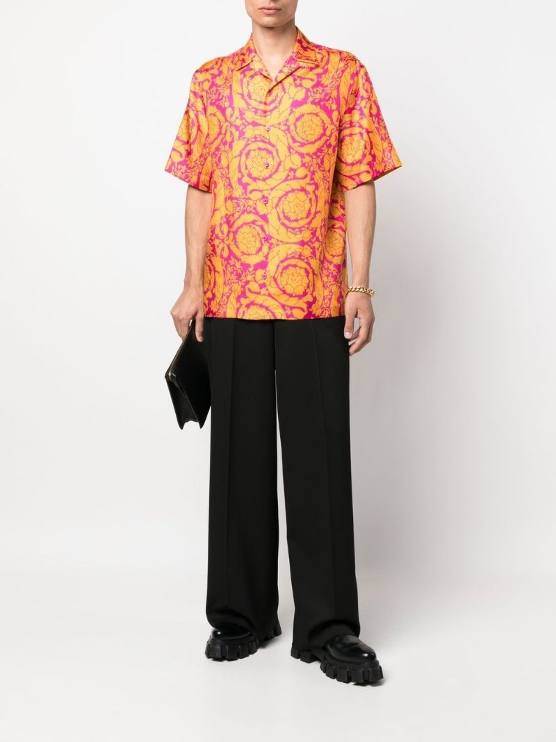 Orange Barocco Silhouette Print Silk Shirt
